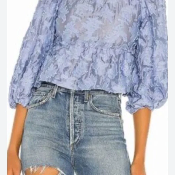 Free People Callie Balloon Sleeve Open Back Textured Blouse - Picture 4 of 16